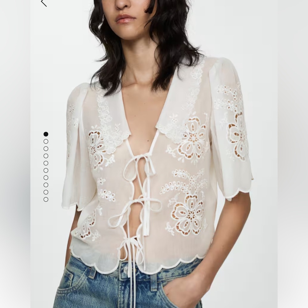 Mango White Lace Tie-Front Top